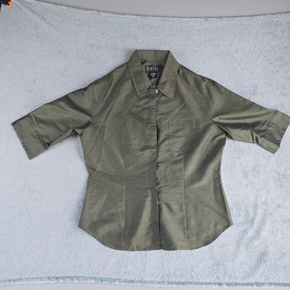 Finity‎ Womens Silk Blouse Top 3/4 Sleeve  Size 10 Button Down Green - Picture 2 of 10